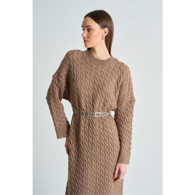 Laluvia Mink Hair Knit Thick Knitwear Dress