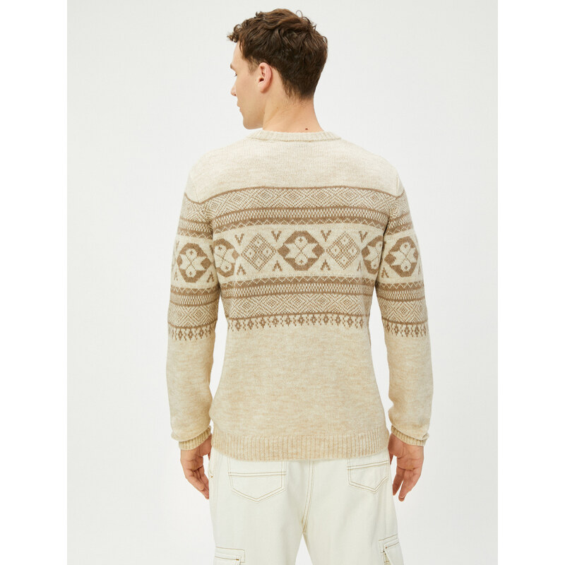 Koton Acrylic Blended Sweater Ethnic Patterned Crew Neck