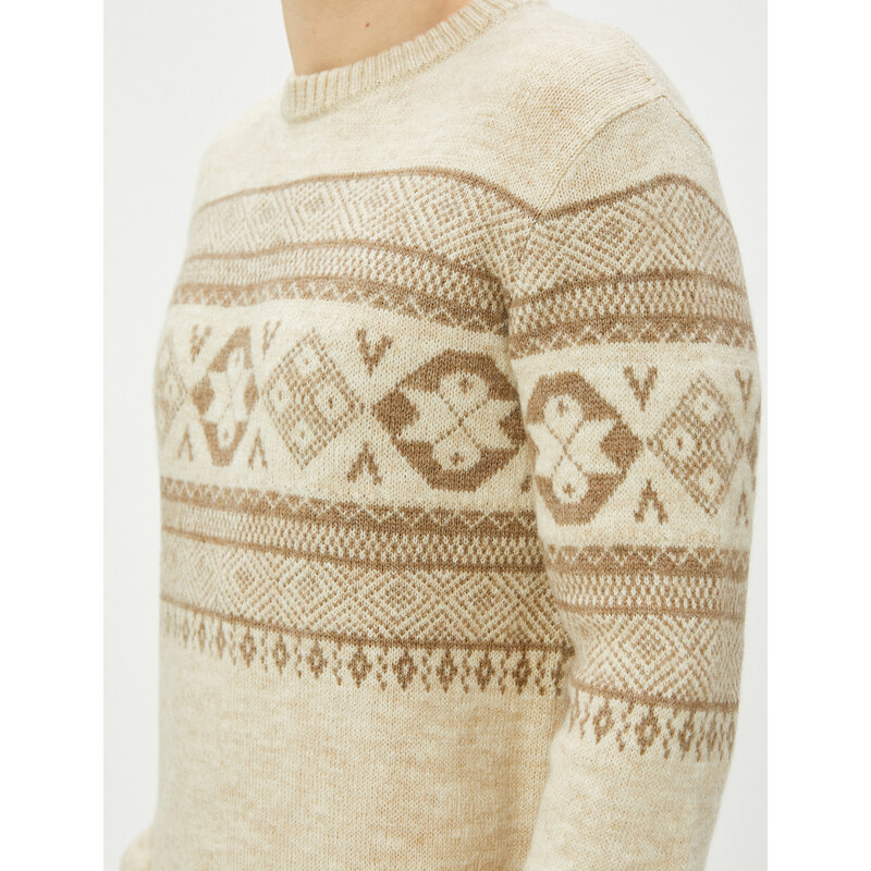 Koton Acrylic Blended Sweater Ethnic Patterned Crew Neck