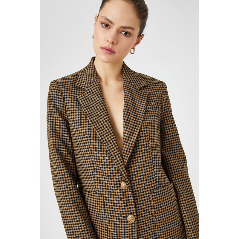 Koton Women's Mustard Plaid Jacket