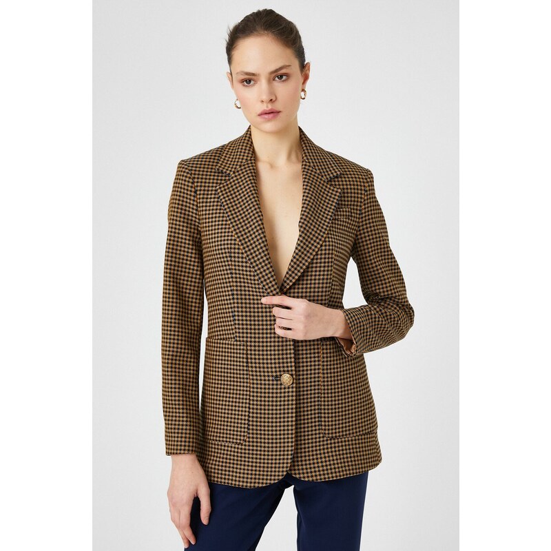 Koton Women's Mustard Plaid Jacket