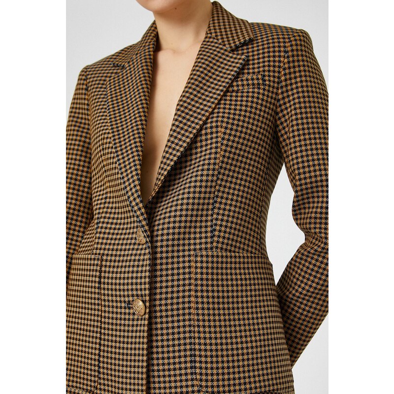 Koton Women's Mustard Plaid Jacket