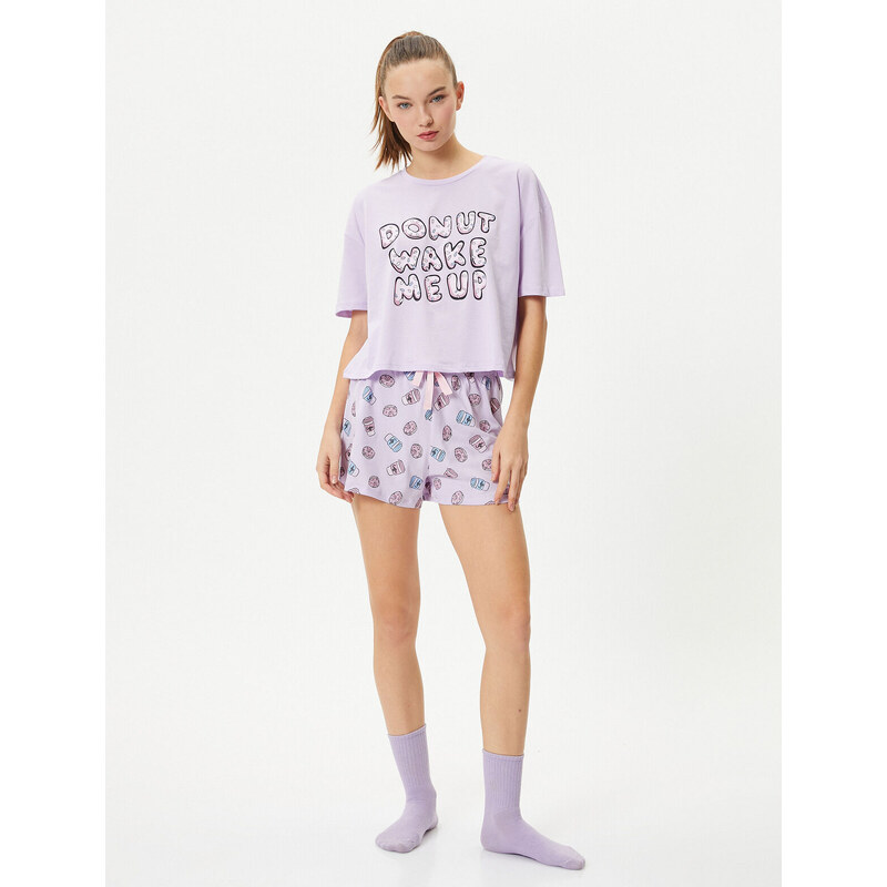 Koton Shorts Pajama Set Short Sleeve Crew Neck Printed