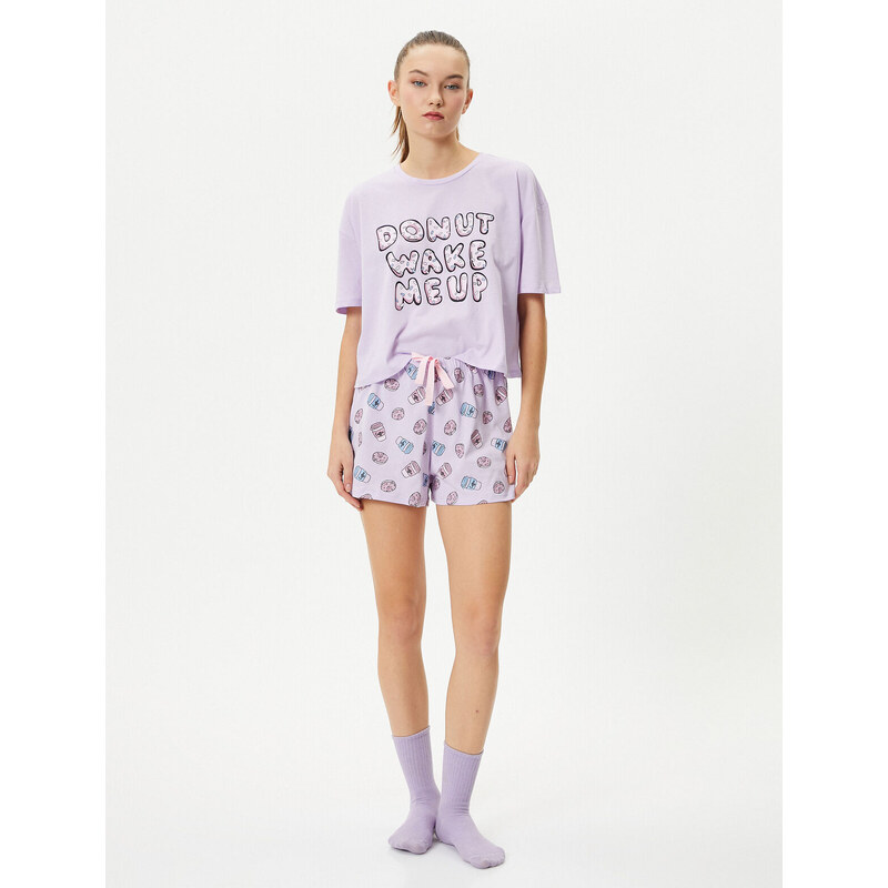 Koton Shorts Pajama Set Short Sleeve Crew Neck Printed
