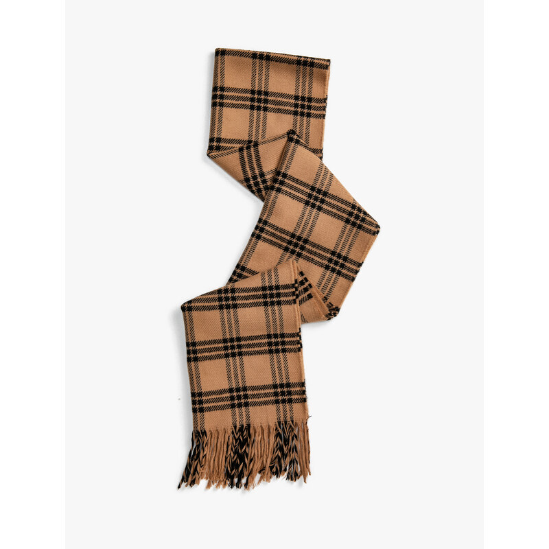 Koton Plaid Tasseled Scarf