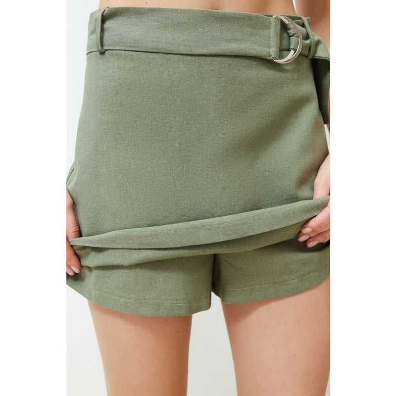 Trendyol Khaki Belt Woven Short Skirt