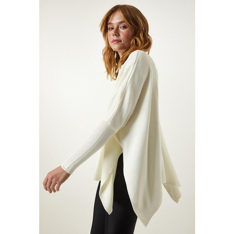 Happiness İstanbul Bone High Neck Slit Knitwear Poncho Sweater