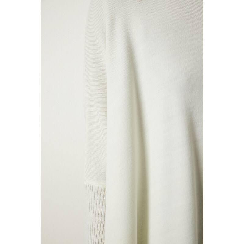 Happiness İstanbul Bone High Neck Slit Knitwear Poncho Sweater