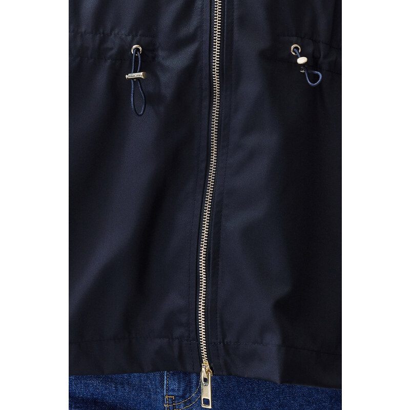 Trendyol Navy Blue Oversize Zipper Detailed Thin Raincoat Windbreaker Coat