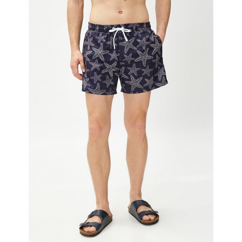 Koton Marine Shorts with a Star Print Tie Waist, Pocket Detailed.