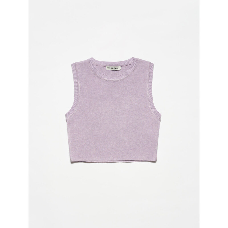 Dilvin 10172 Crew Neck Sleeveless Sweater-lilac M