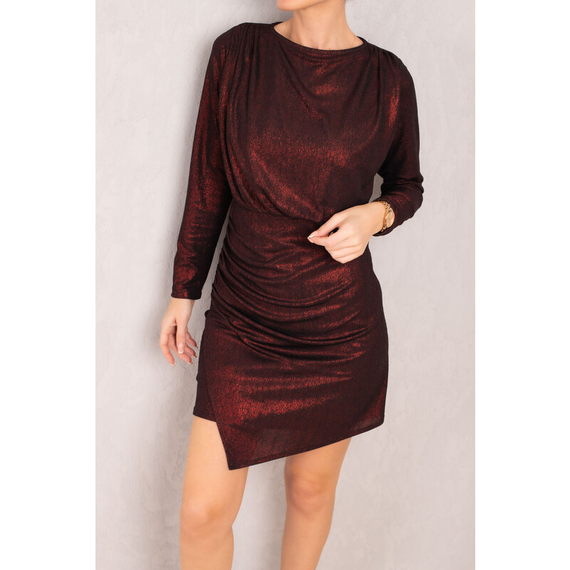 armonika Women's Burgundy Drape Detailed Silvery Mini Dress