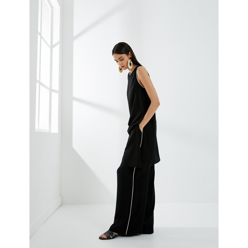 Koton Wide Leg Trousers Pocket High Waist Viscose Ribbon Detail