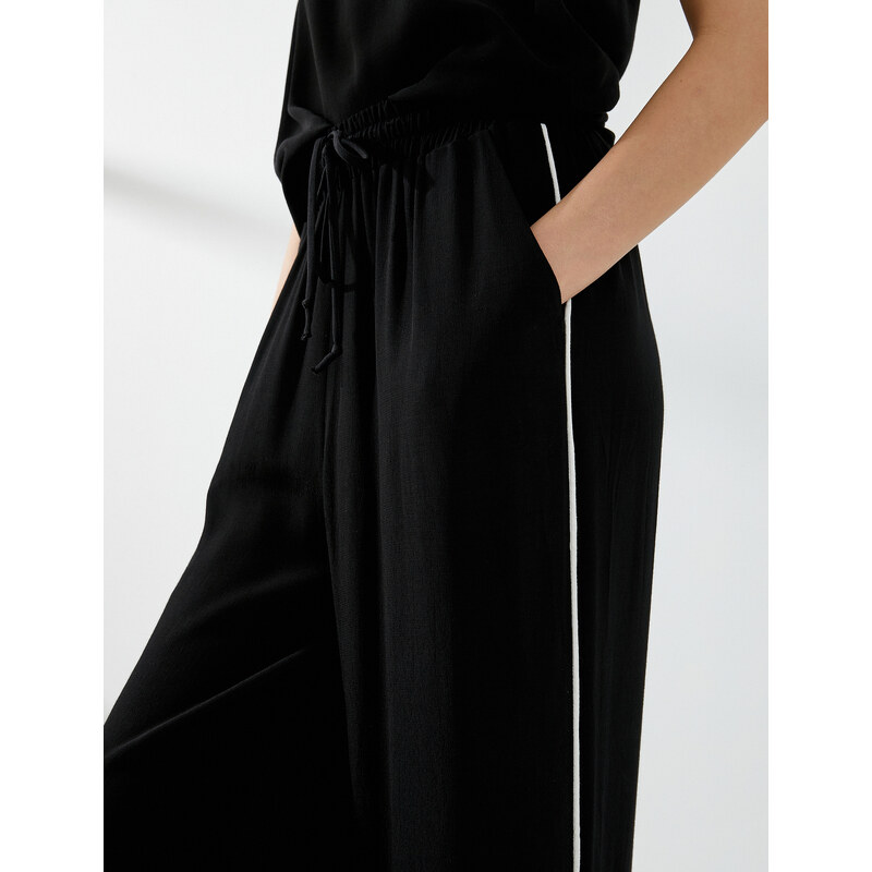 Koton Wide Leg Trousers Pocket High Waist Viscose Ribbon Detail