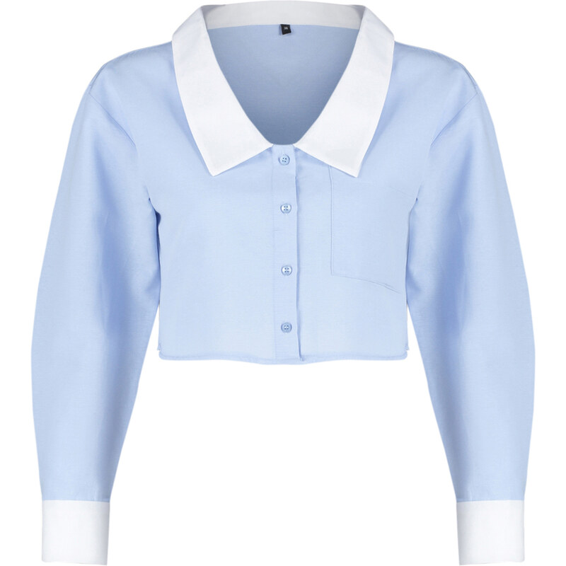 Trendyol Blue Wide Collar Crop Woven Shirt