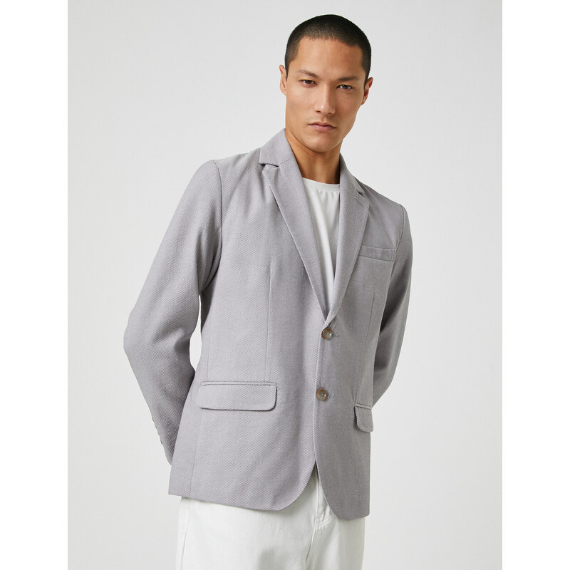 Koton Basic Blazer. Wide Collar with Buttons, Pocket Detailed.