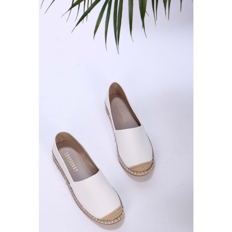 Shoeberry Women's Ziles White Skin Espadrilles