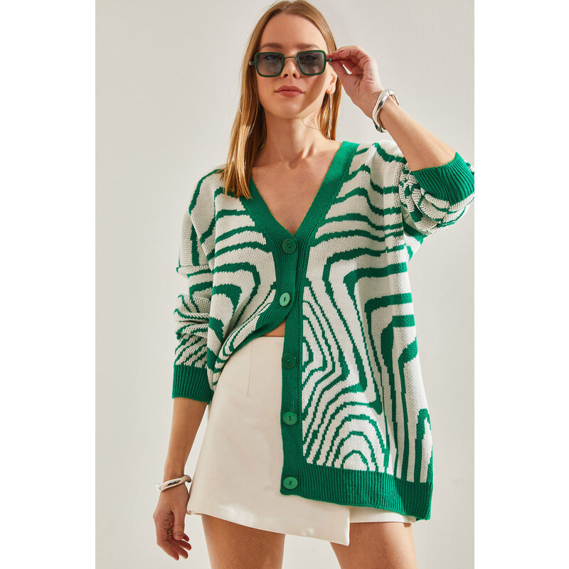 Bianco Lucci Women's Oversize Zebra Patterned Knitwear Cardigan