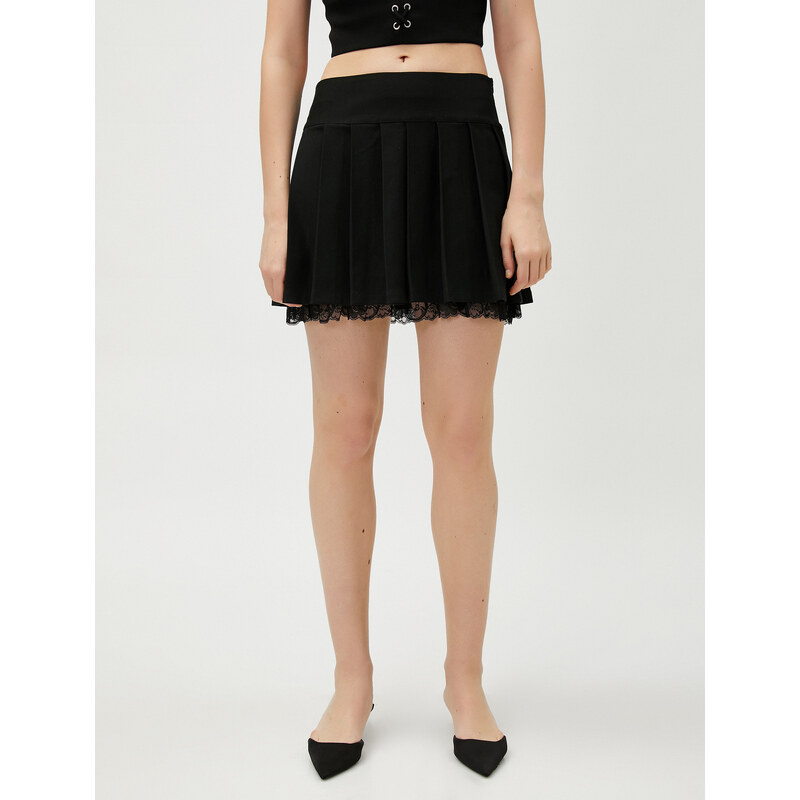 Koton Pleated Mini Skirt with Lace Detail