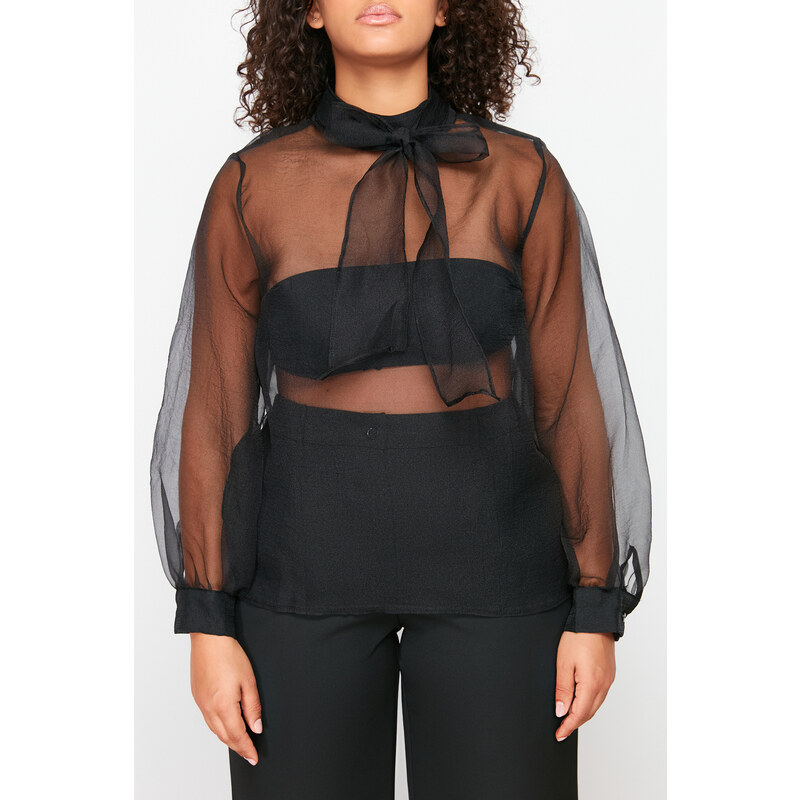 Trendyol Curve Black Sheer Look Tulle Blouse