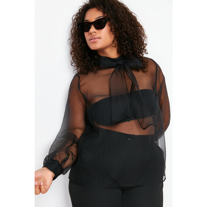 Trendyol Curve Black Sheer Look Tulle Blouse