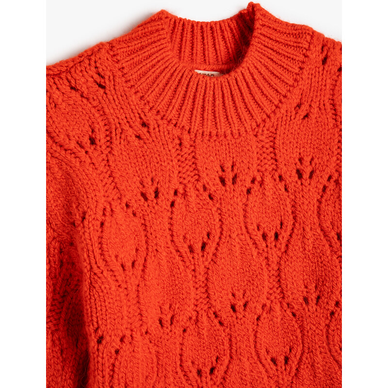 Koton Knitted Sweaters Openwork Round Neck Long Sleeve Soft Textured.