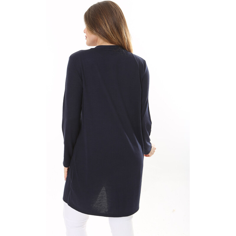 Şans Women's Plus Size Navy Blue Front Pocket Cardigan