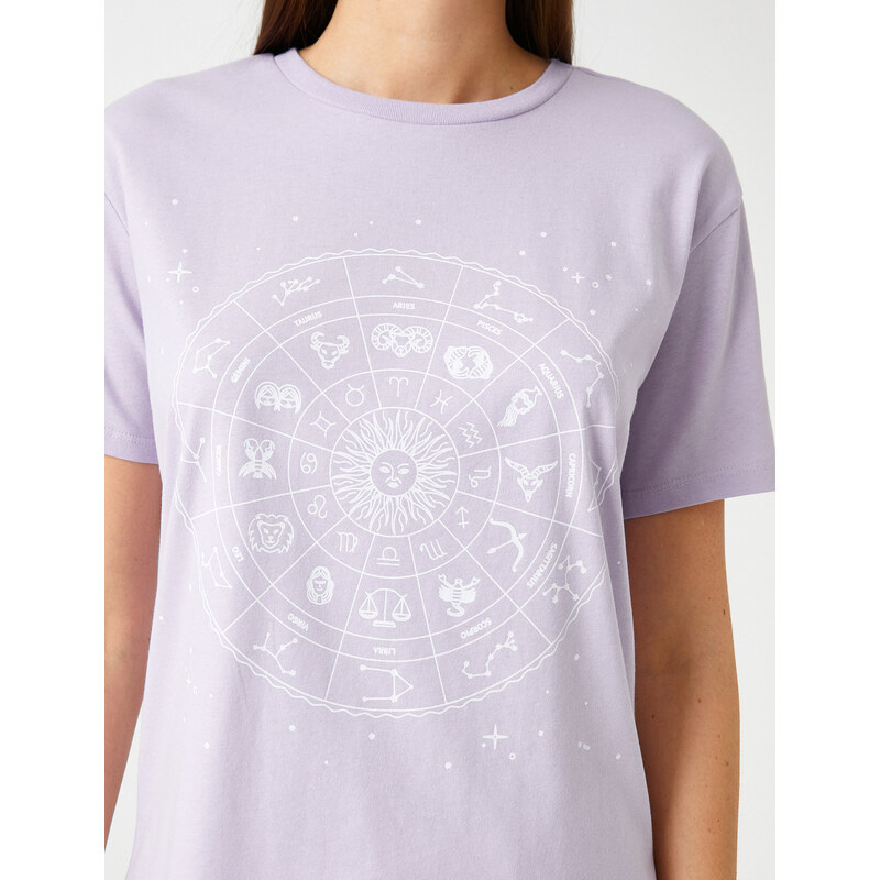 Koton Zodiac Printed T-Shirt Short Sleeved Crew Neck