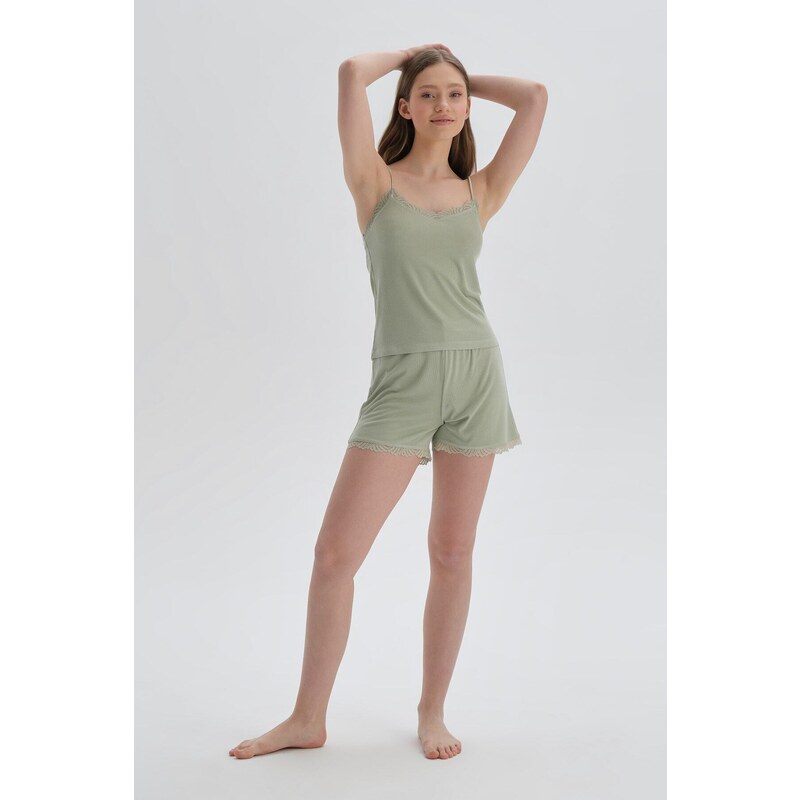 Dagi Green Strap Viscose Singlet Pajama Top