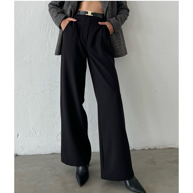 Laluvia Black Belted Palazzo Trousers