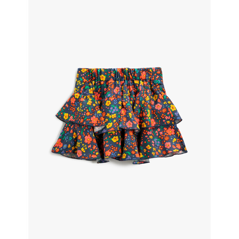 Koton Floral Mini Skirt with Ruffle Tiered Elastic Waist.