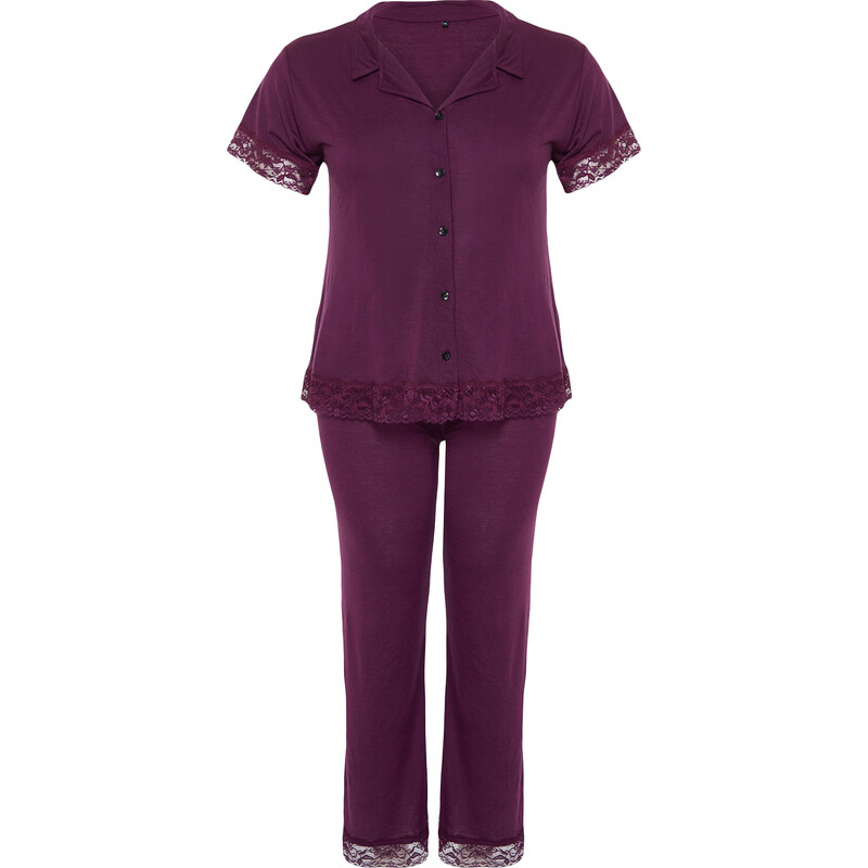 Trendyol Curve Damson Lace Knitted Pajamas Set