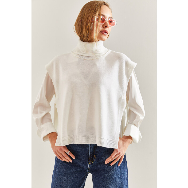 Bianco Lucci Women's Turtleneck Tie Tie Knitwear Sweater