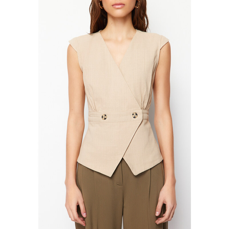 Trendyol Mink Woven Bone Button Detail Double Breasted Woven Blouse