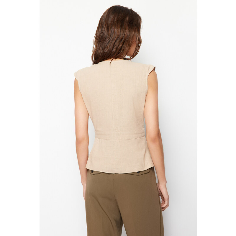 Trendyol Mink Woven Bone Button Detail Double Breasted Woven Blouse