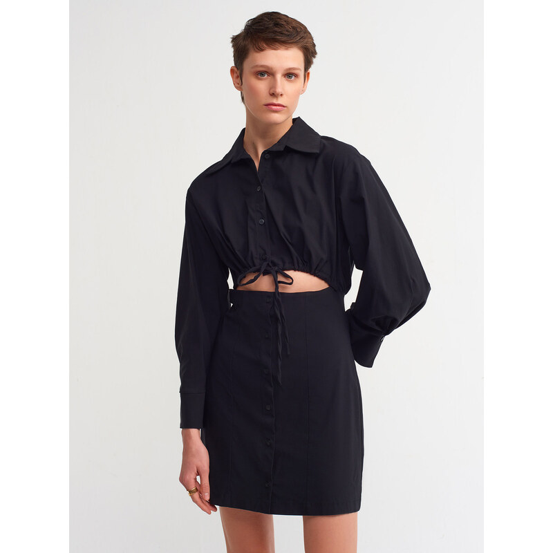 Dilvin 90316 Window Detailed Shirt Dress-black