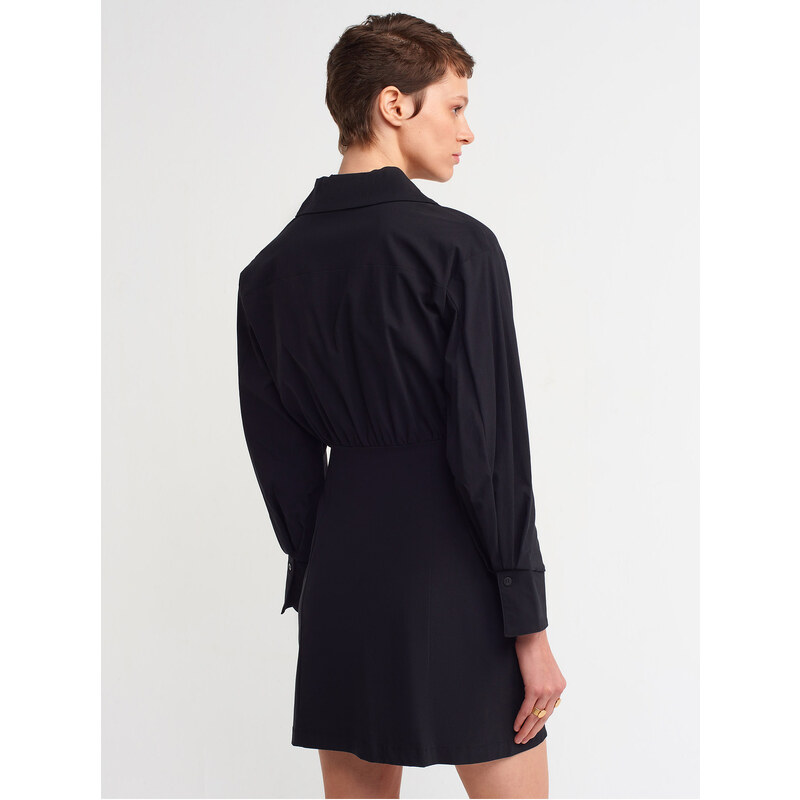 Dilvin 90316 Window Detailed Shirt Dress-black