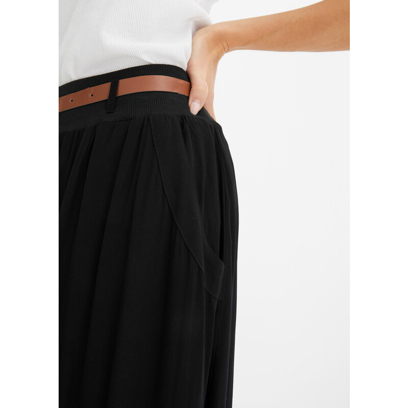 bonprix Dlouhá sukně s páskem (2dílná souprava) Černá