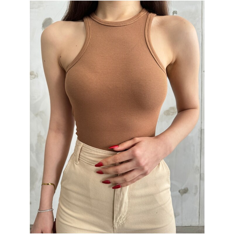BİKELİFE Womens Ribbed Halter Neck Fitted/Situated Zero Sleeve