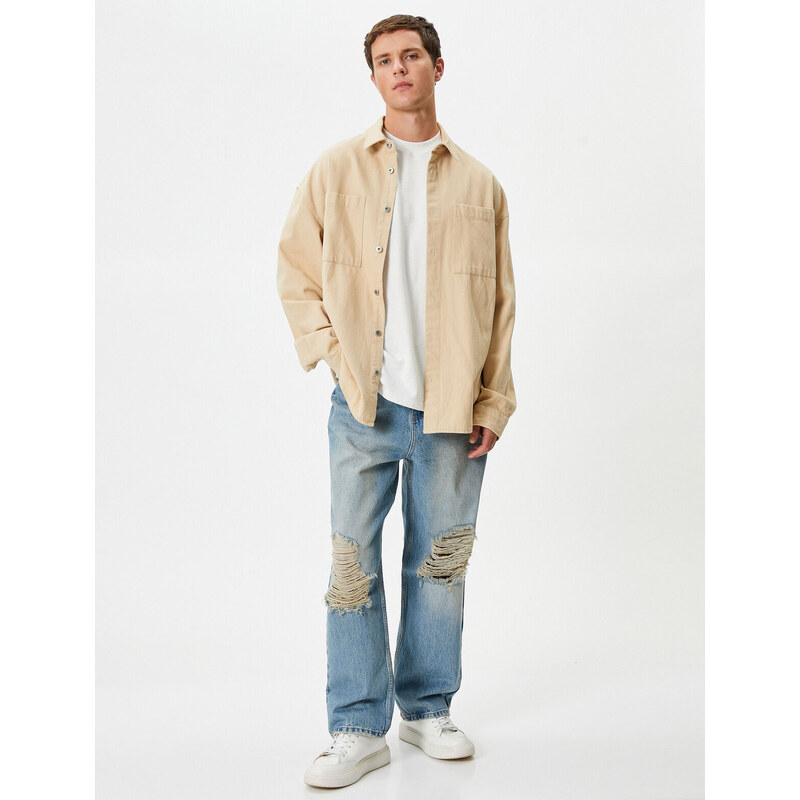 Koton Ripped Jeans with Buttoned 5 Pockets Wide Leg - Baggy Jeans