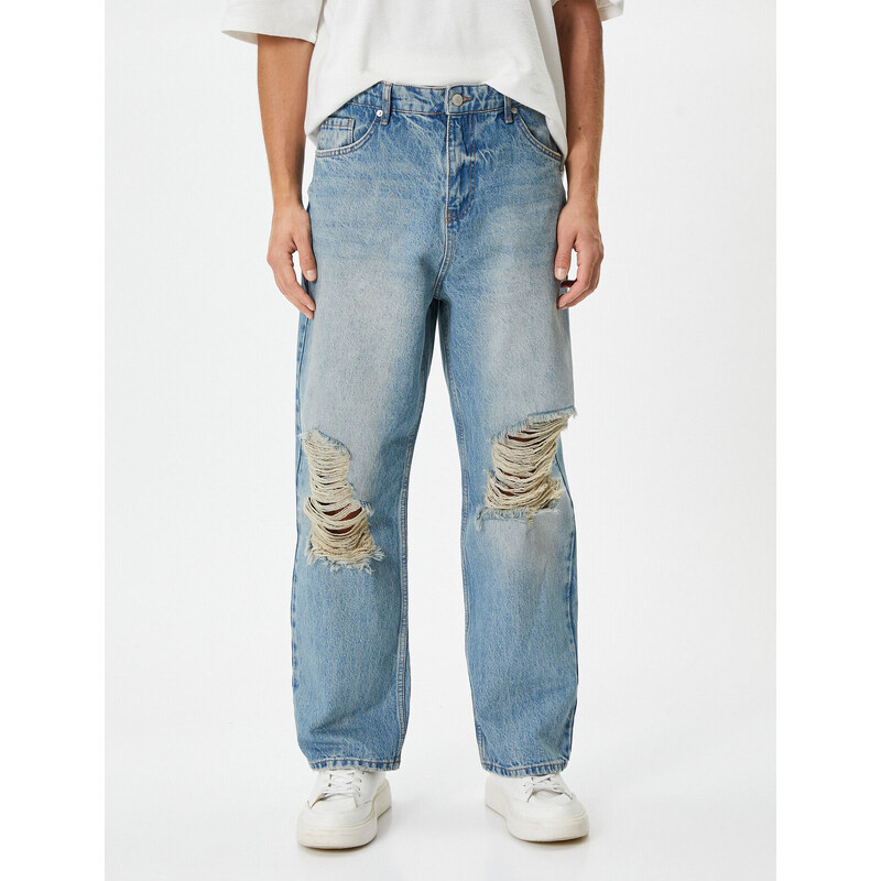 Koton Ripped Jeans with Buttoned 5 Pockets Wide Leg - Baggy Jeans