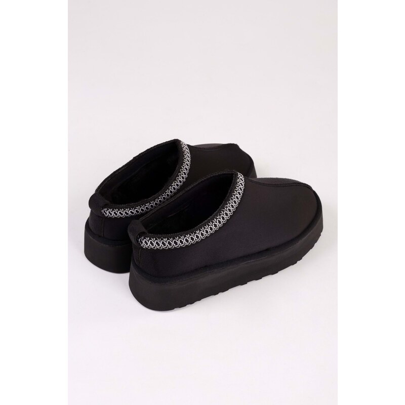 Shoeberry Women's Uggps Black Shearling Short Suede Plain Slippers Black Textile.