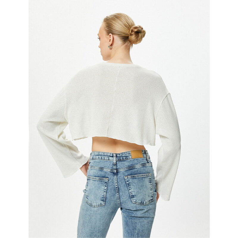 Koton Crop T-Shirt Knit Wide Sleeve Comfort Fit Crew Neck