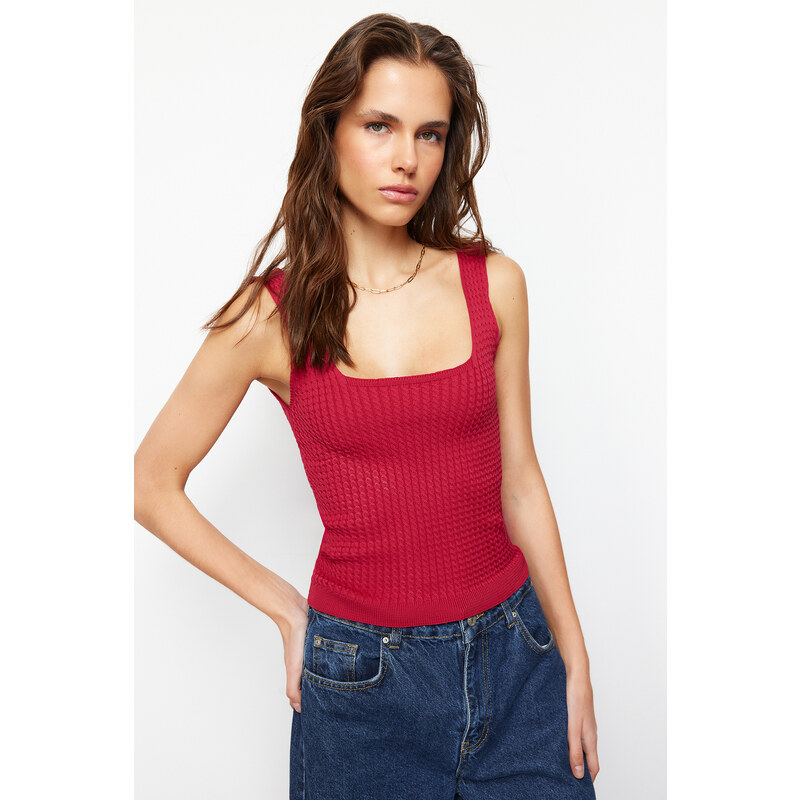Trendyol Red Basic Square Neck Knitwear Blouse