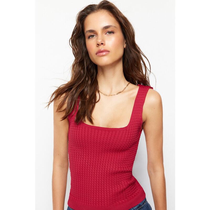 Trendyol Red Basic Square Neck Knitwear Blouse