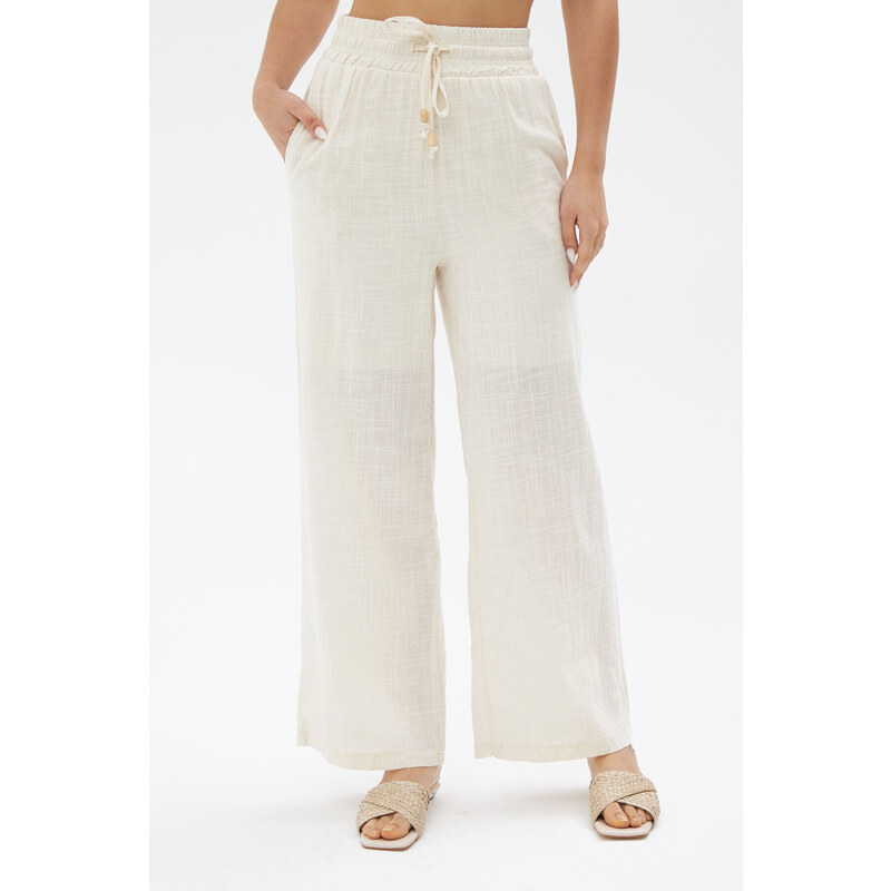 Laluvia Stone Waist Elastic Linen Trousers