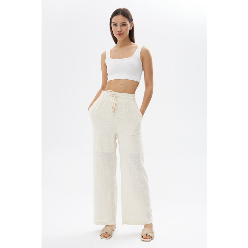 Laluvia Stone Waist Elastic Linen Trousers