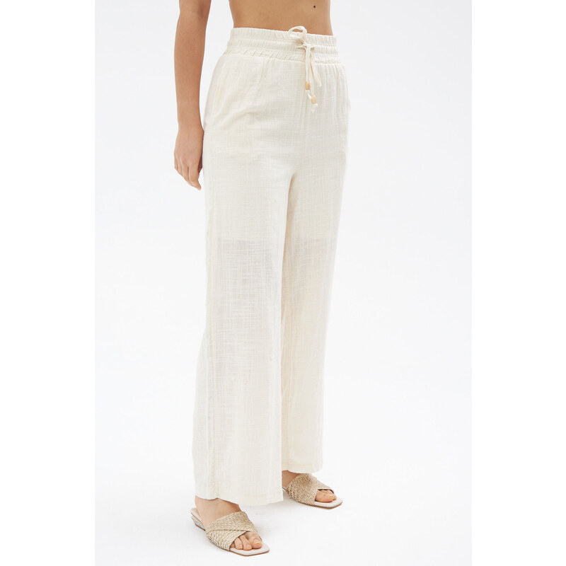 Laluvia Stone Waist Elastic Linen Trousers