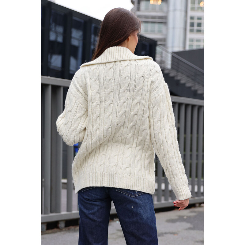 Bigdart 15856 Hair Braid Cardigan - Ecru