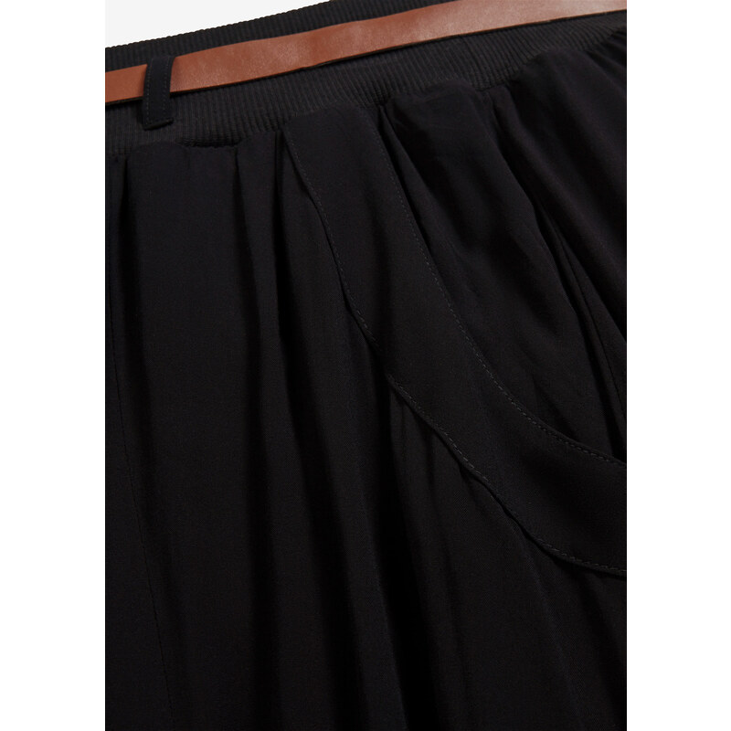 bonprix Dlouhá sukně s páskem (2dílná souprava) Černá